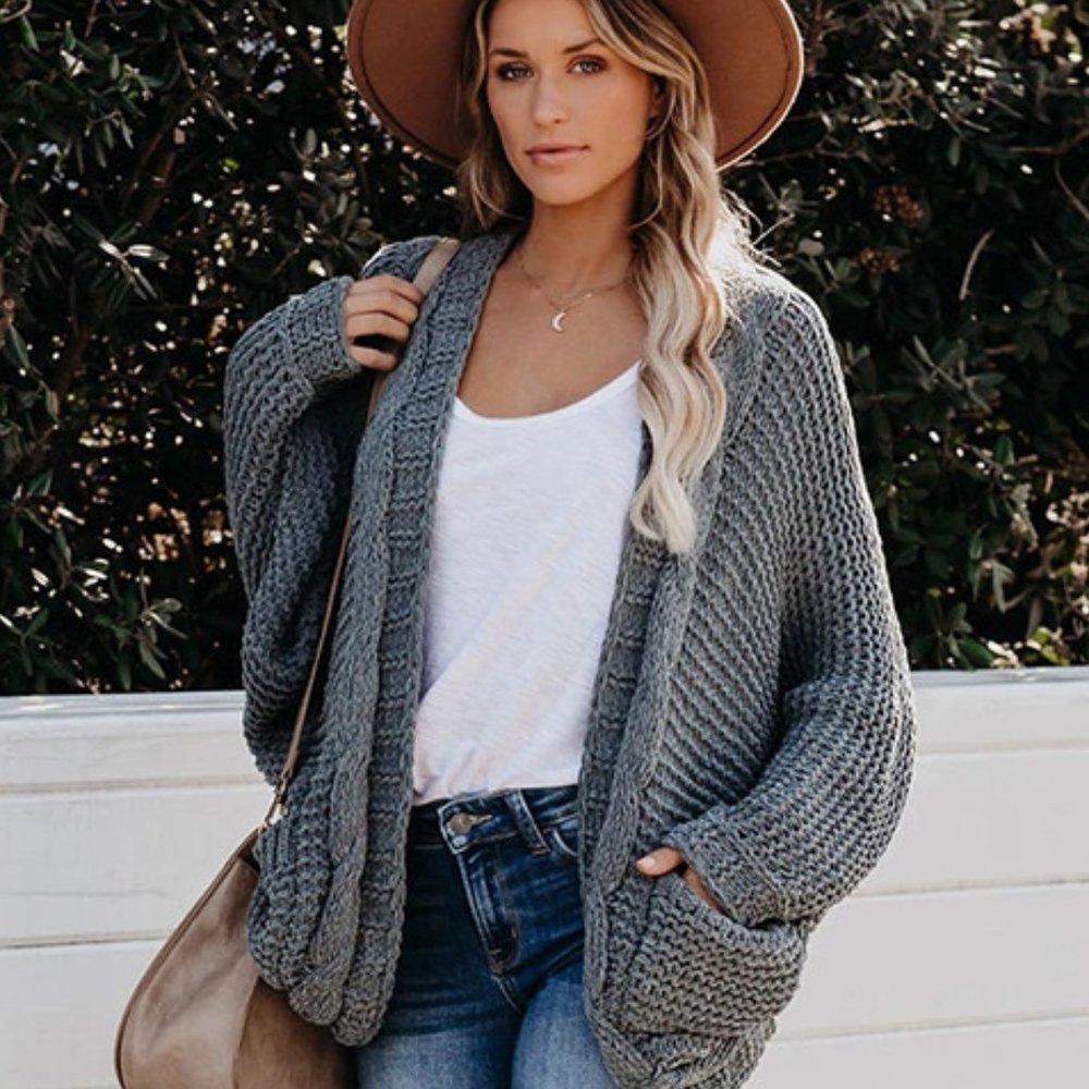 FLASH SALE! New Grey Cable Knit Cardigan Sweater - Picture 6 of 8